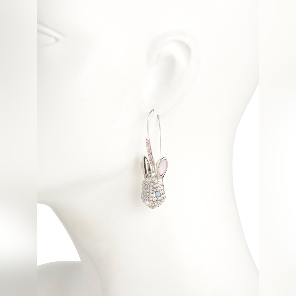 NEW Betsey Johnson Sparkle Faux Stone Bunny Shepherd Hook Earrings 2 Inches NWT - Picture 4 of 5